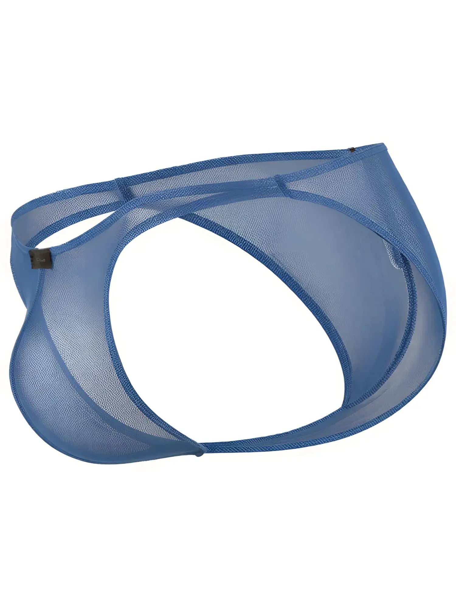 Xtremen blue sheer mesh bikini underwear with a cut-out design and branded logo tag.