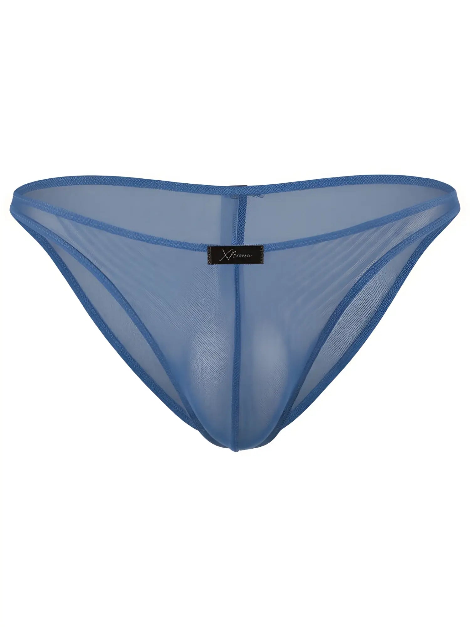 Xtremen blue mesh bikini underwear with a center front brand label.