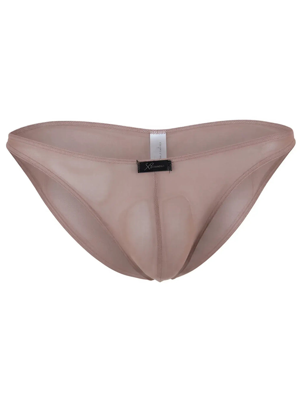 Xtremen men's sheer nude bikini underwear with a center front brand tag.