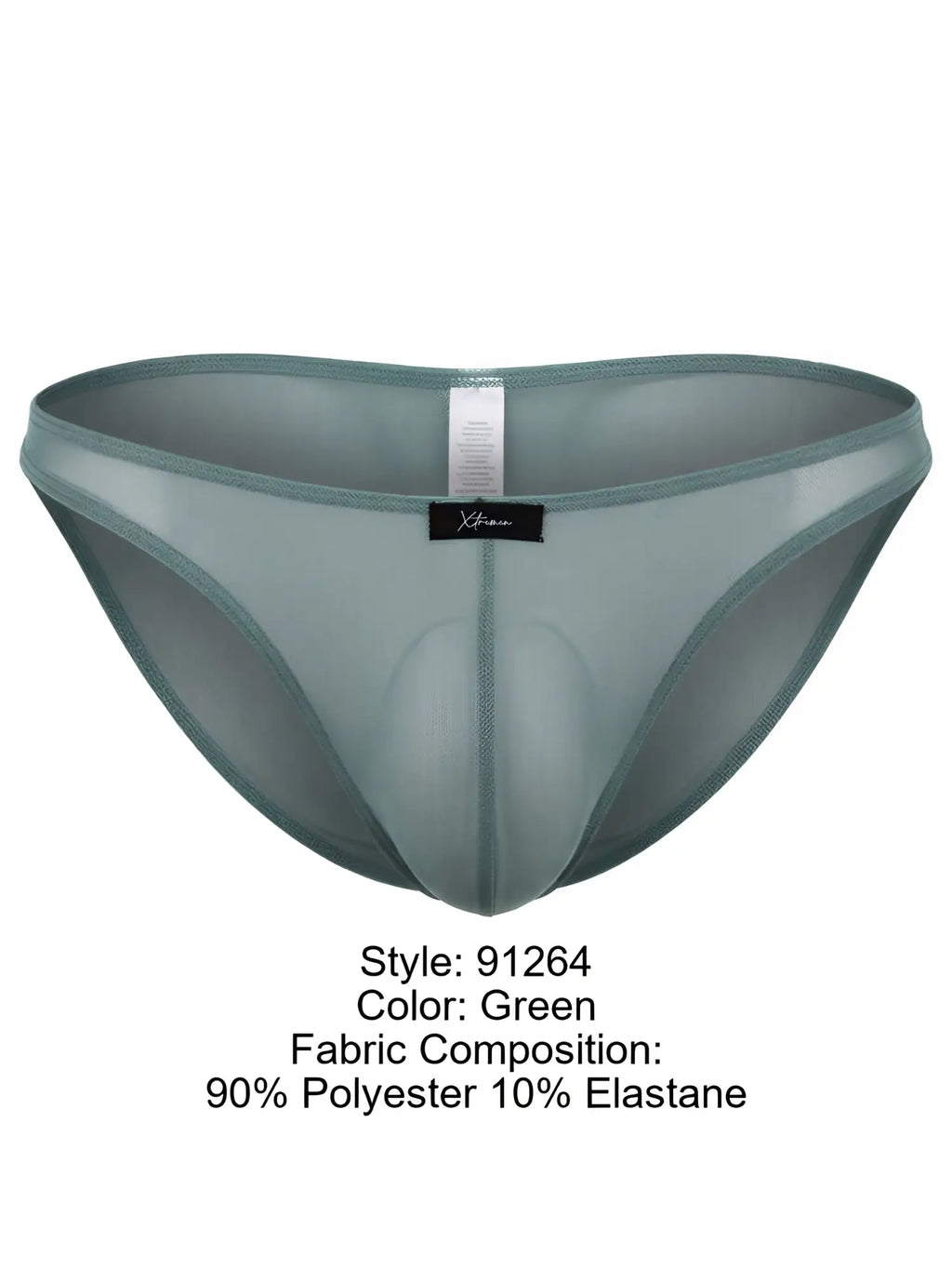 Xtremen green sheer mesh bikini briefs with a centered logo tag.