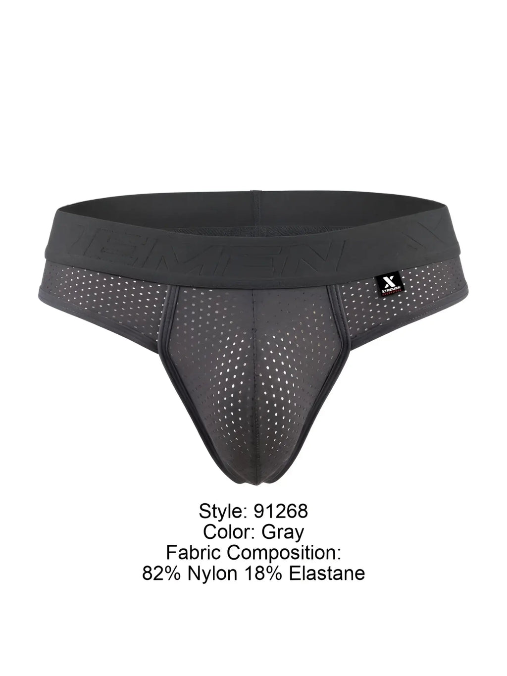 Gray xtremen 91268 microfiber mesh athletic briefs with perforated design elastic waistband and x-performance logo