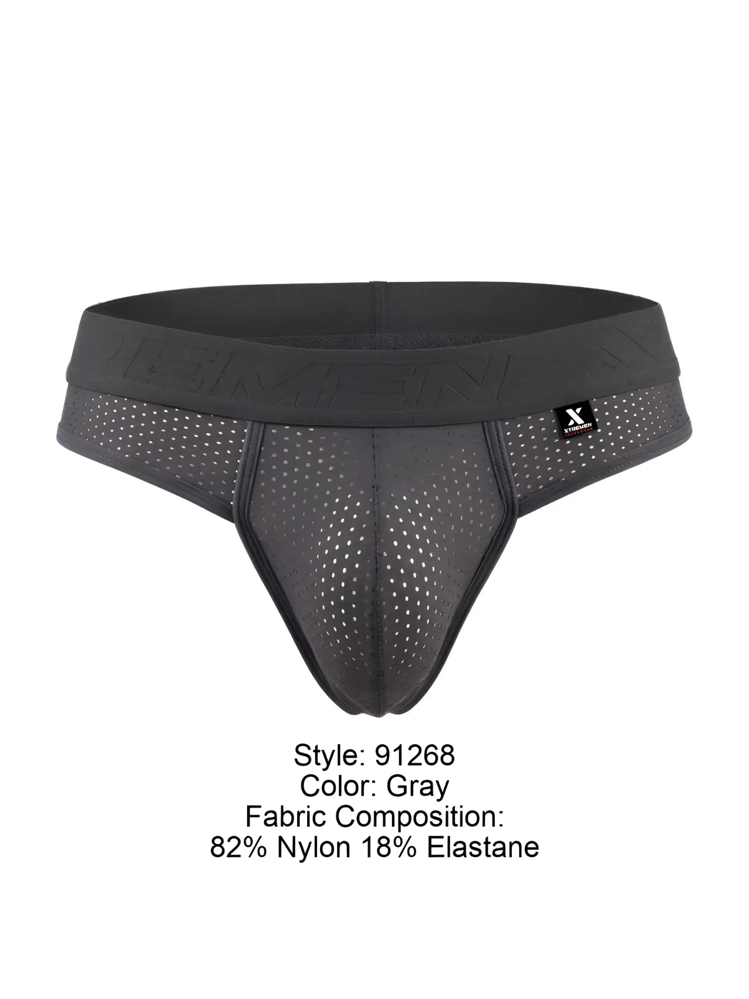Gray xtremen 91268 microfiber mesh athletic briefs with perforated design elastic waistband and x-performance logo