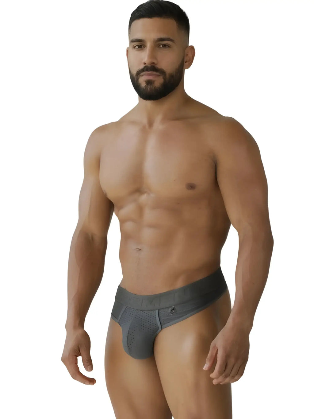 Gray xtremen 91268 microfiber mesh thongs with a snug fit and subtle stitching details in gray color