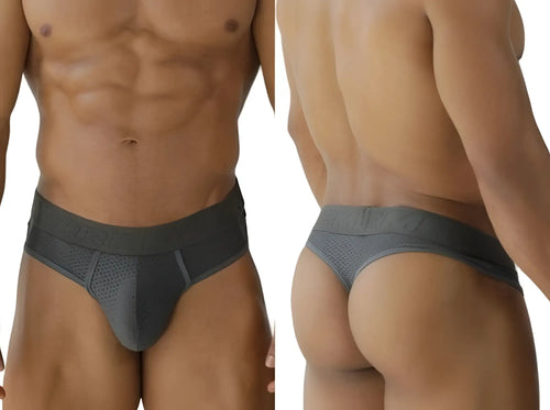 Gray xtremen 91268 microfiber mesh athletic briefs with textured front panel and elastic waistband