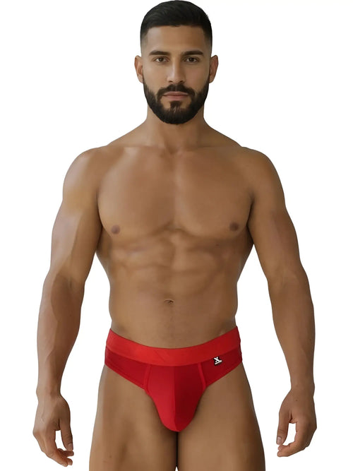Red xtremen 91268 microfiber mesh athletic briefs with a snug fit and small logo on the waistband