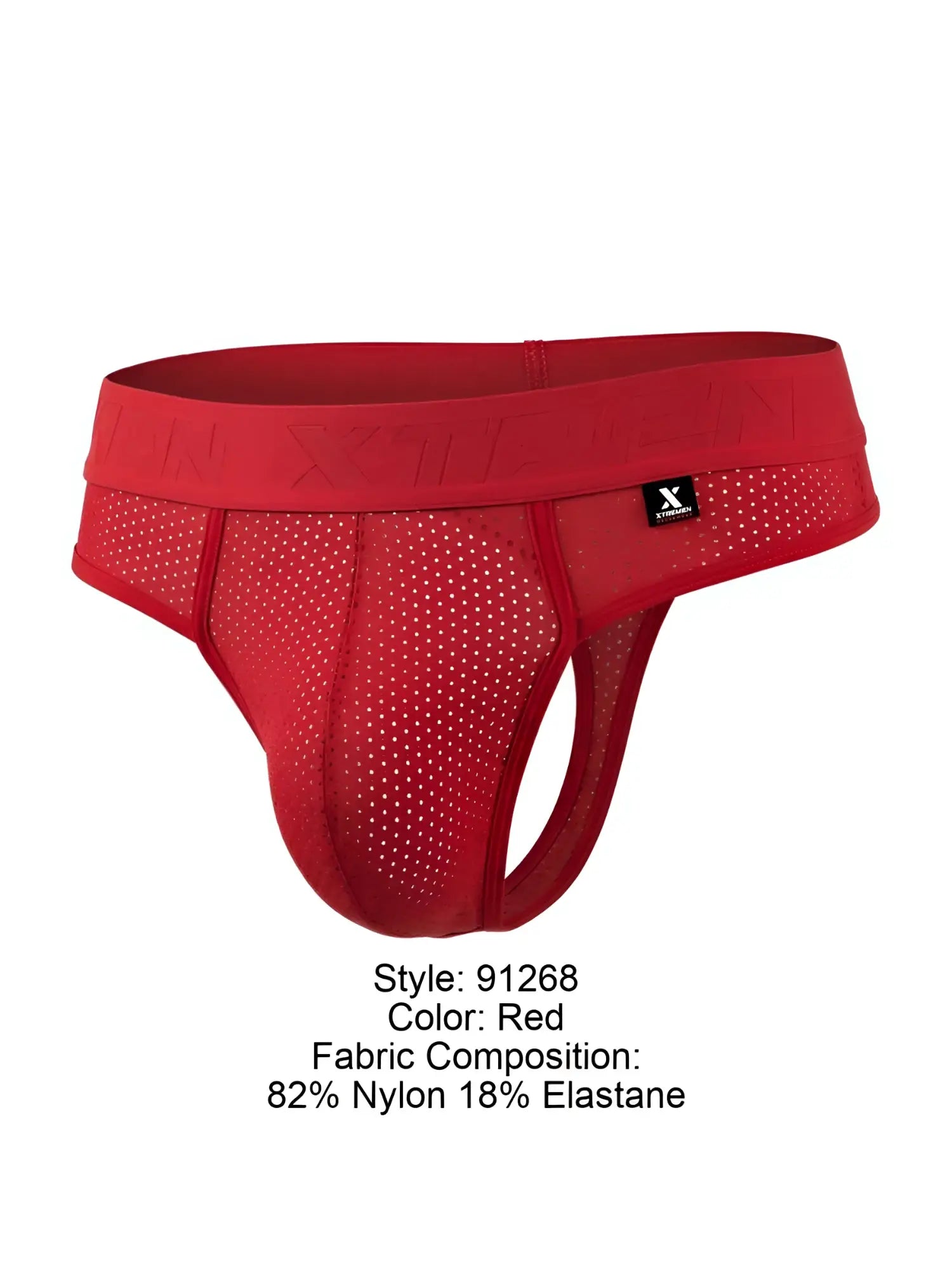Red xtremen 91268 athletic thong with perforated microfiber mesh and elastic waistband featuring x brand logo