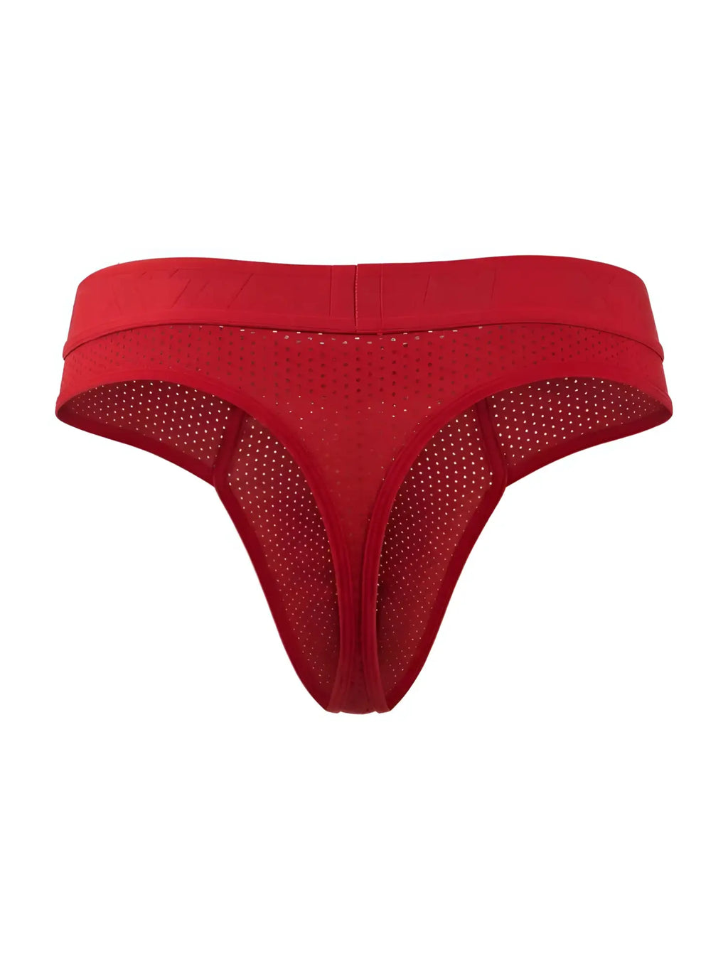 Red Xtremen 91268 microfiber mesh thong featuring a solid waistband and perforated mesh fabric front view