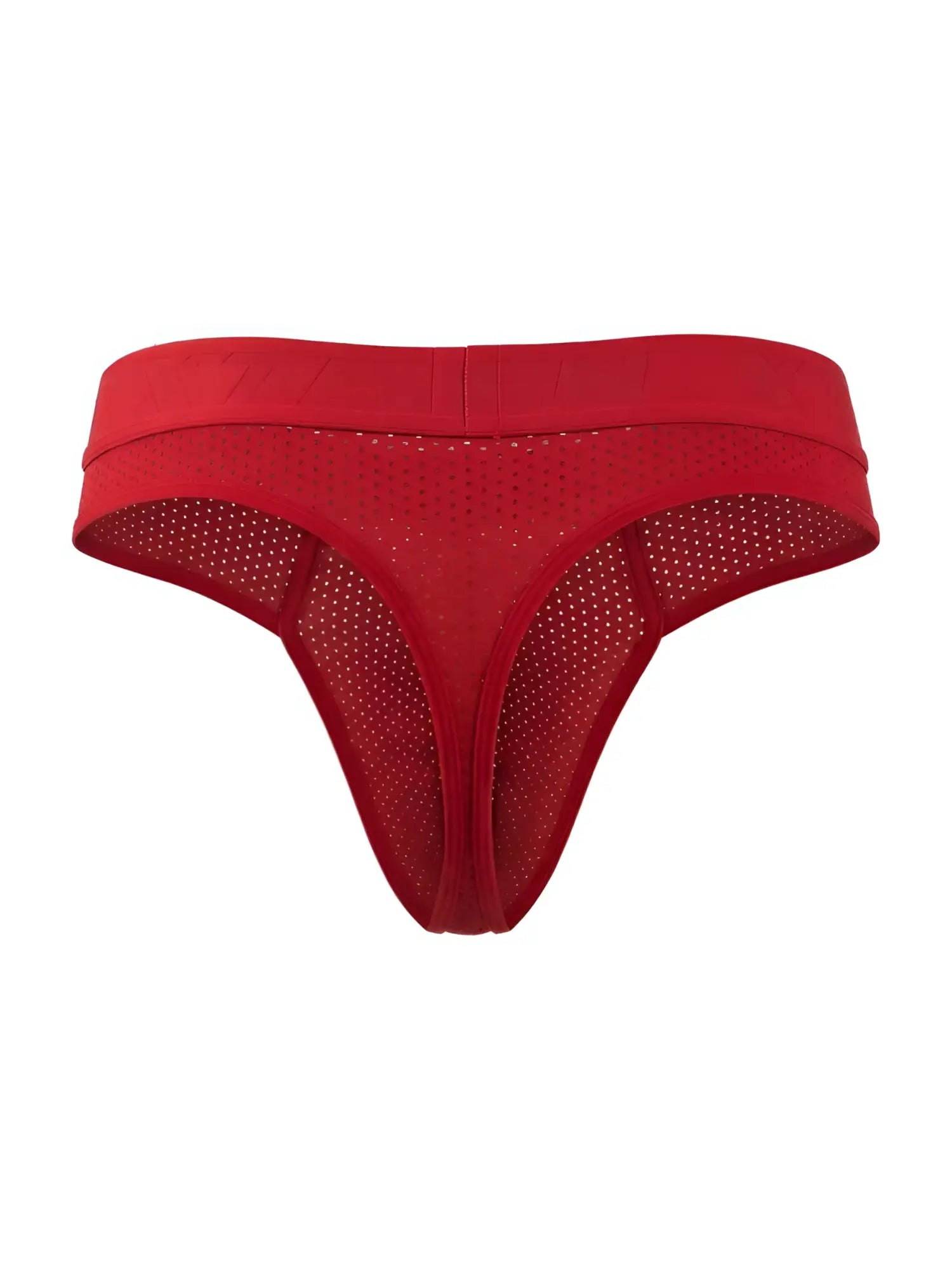 Red Xtremen 91268 microfiber mesh thong featuring a solid waistband and perforated mesh fabric front view