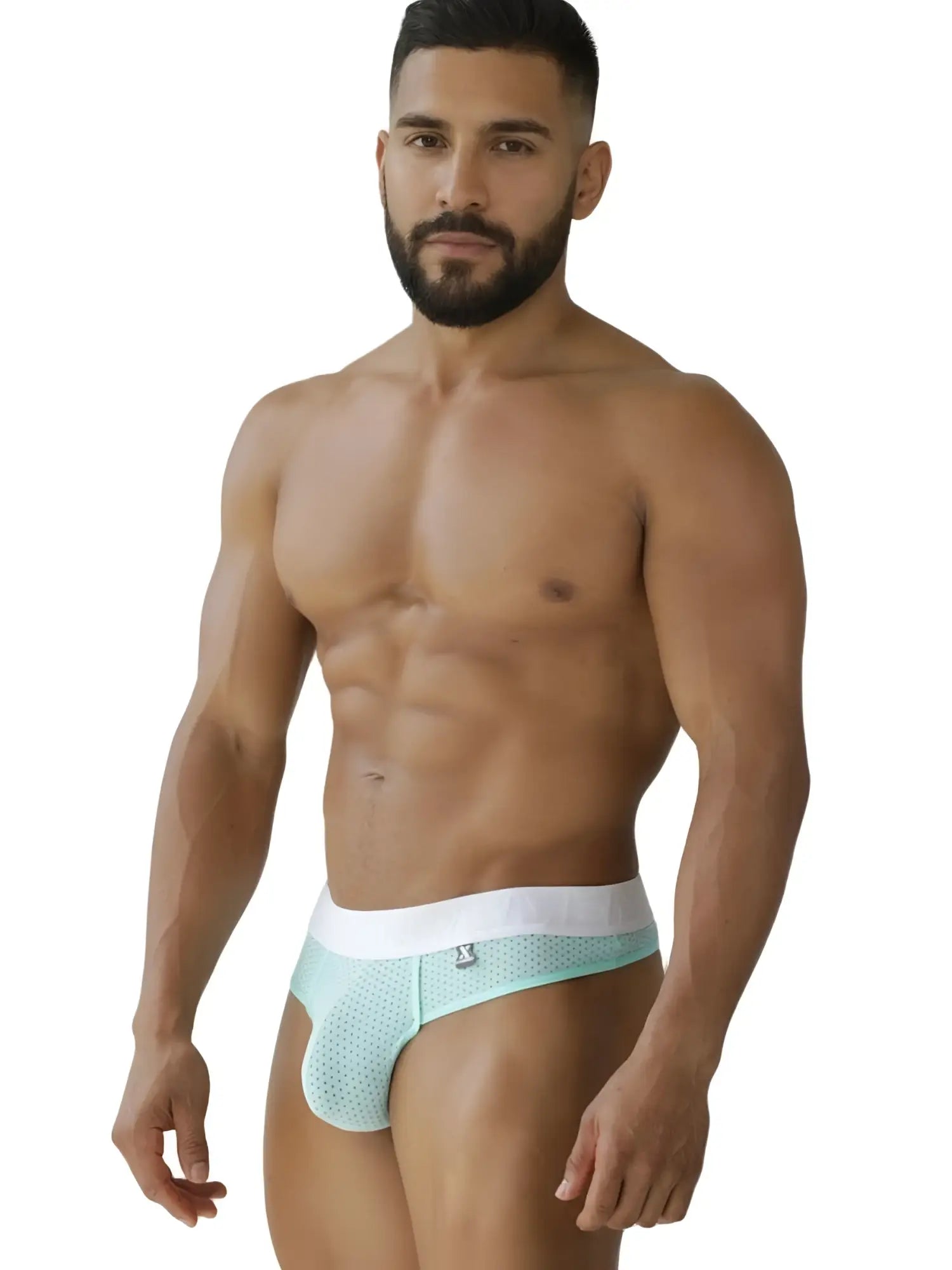 Light blue Xtremen 91268 microfiber mesh briefs with white waistband in seawater color for lightweight comfort