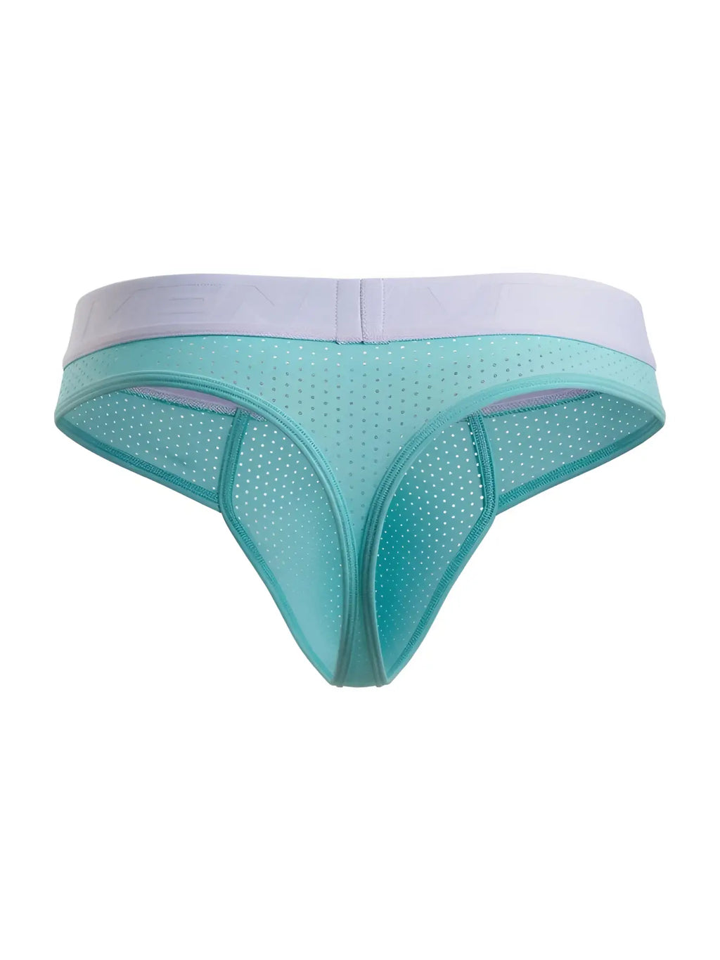 Teal microfiber mesh thong with lavender waistband and perforated seamless design from xtremen 91268 seawater collection