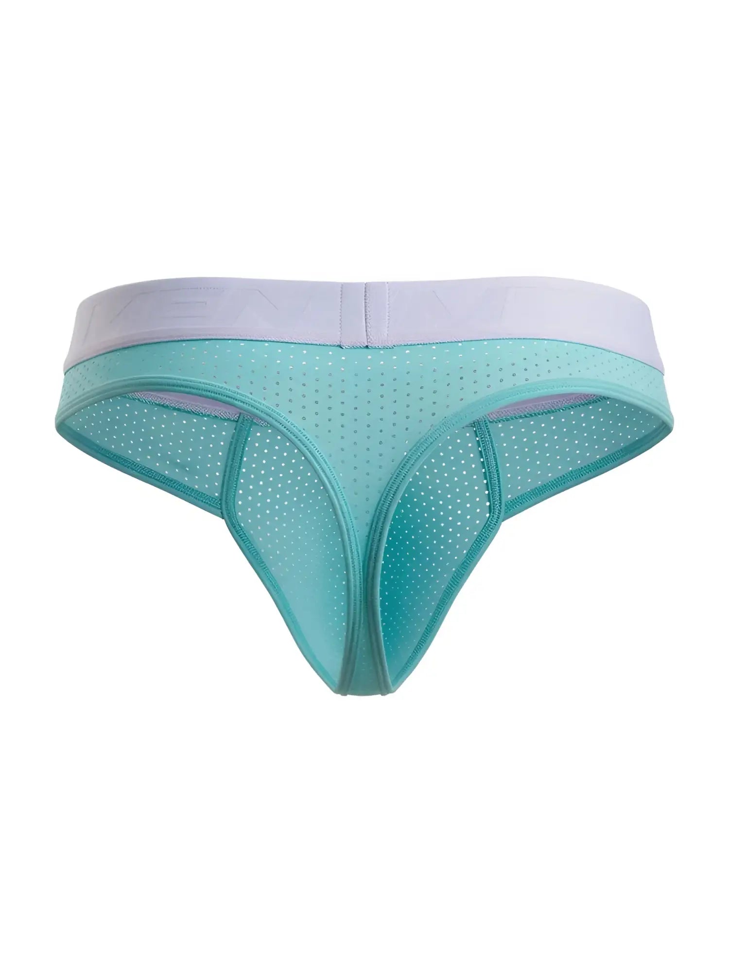 Teal microfiber mesh thong with lavender waistband and perforated seamless design from xtremen 91268 seawater collection