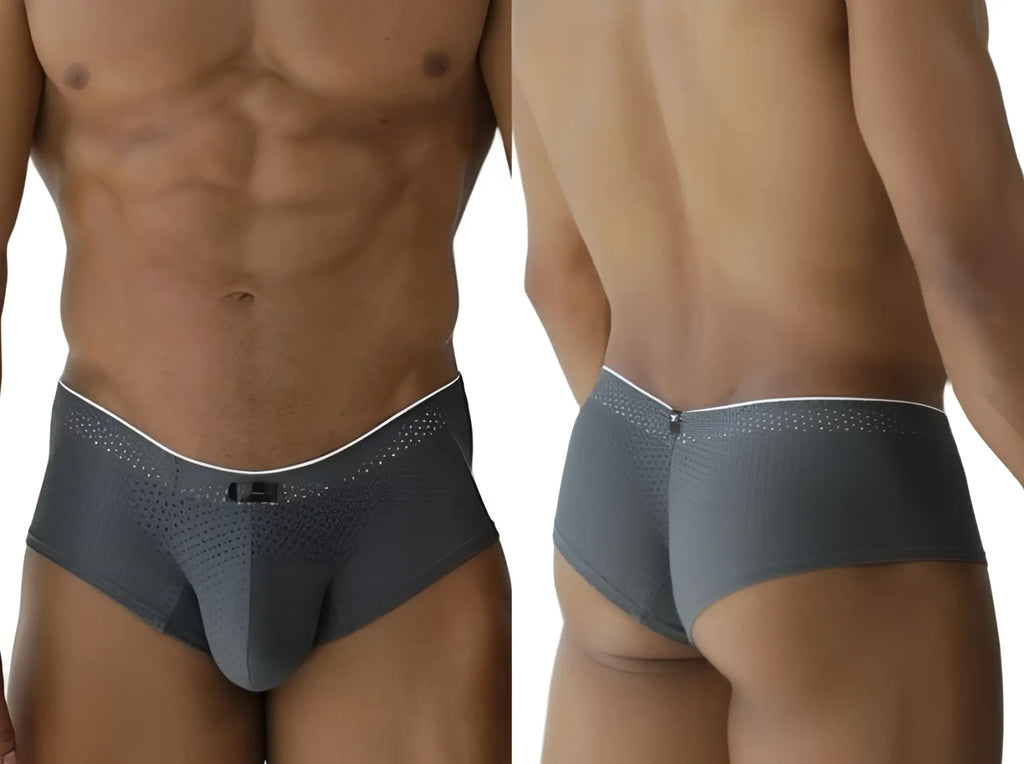 Gray xtremen 91269 microfiber mesh briefs with white waistband and subtle perforated detailing for athletic use