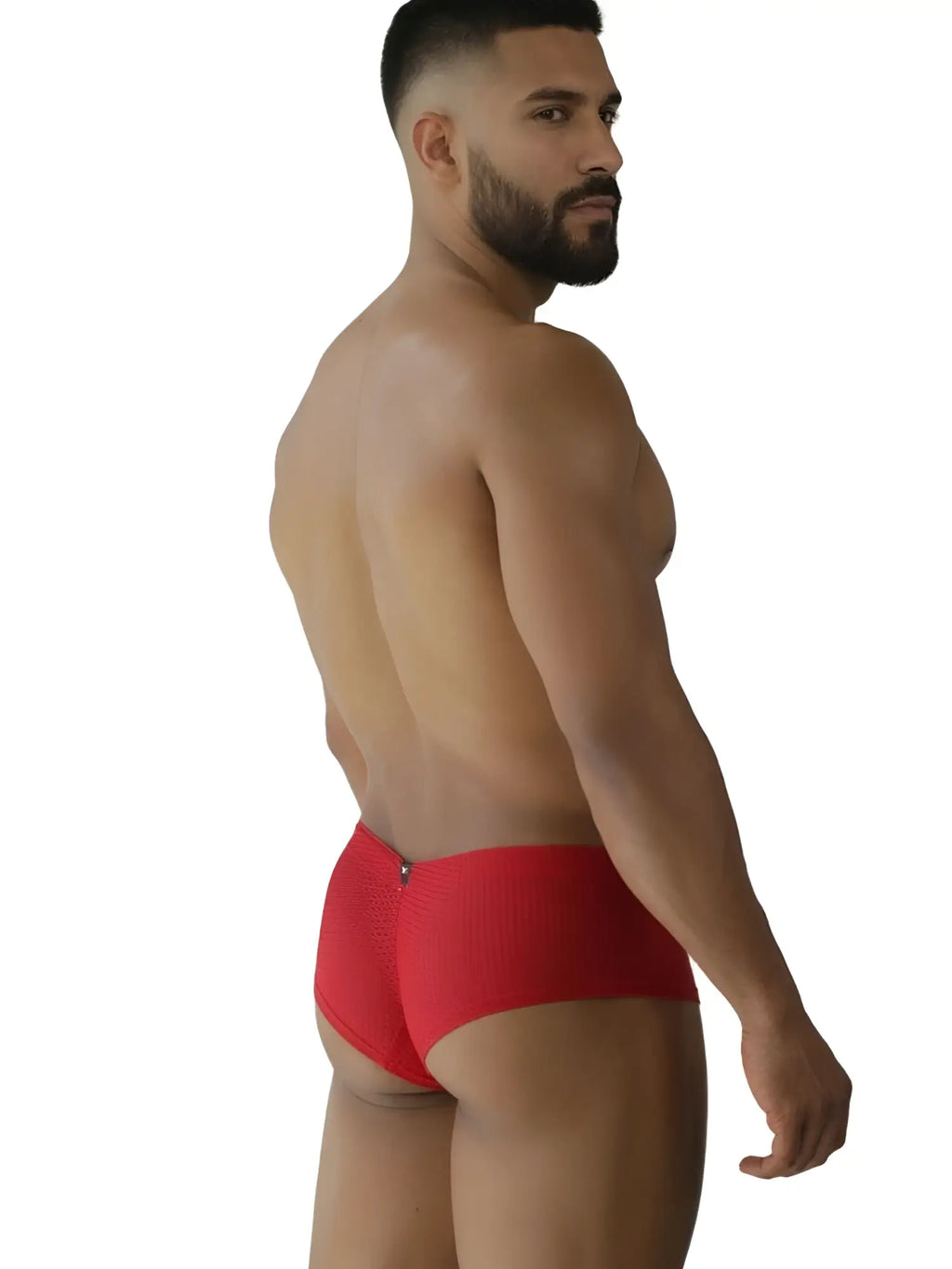 Red microfiber mesh briefs with zipper at the back from xtremen 91269 showing rear view