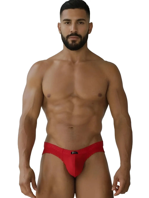 Xtremen 91270 microfiber mesh men’s briefs in red with a sleek design and small black logo on the front