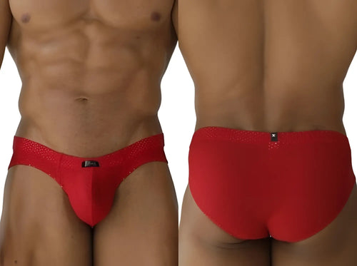 Red xtremen 91270 microfiber mesh briefs with textured form-fitting design and black brand tag at the waistband