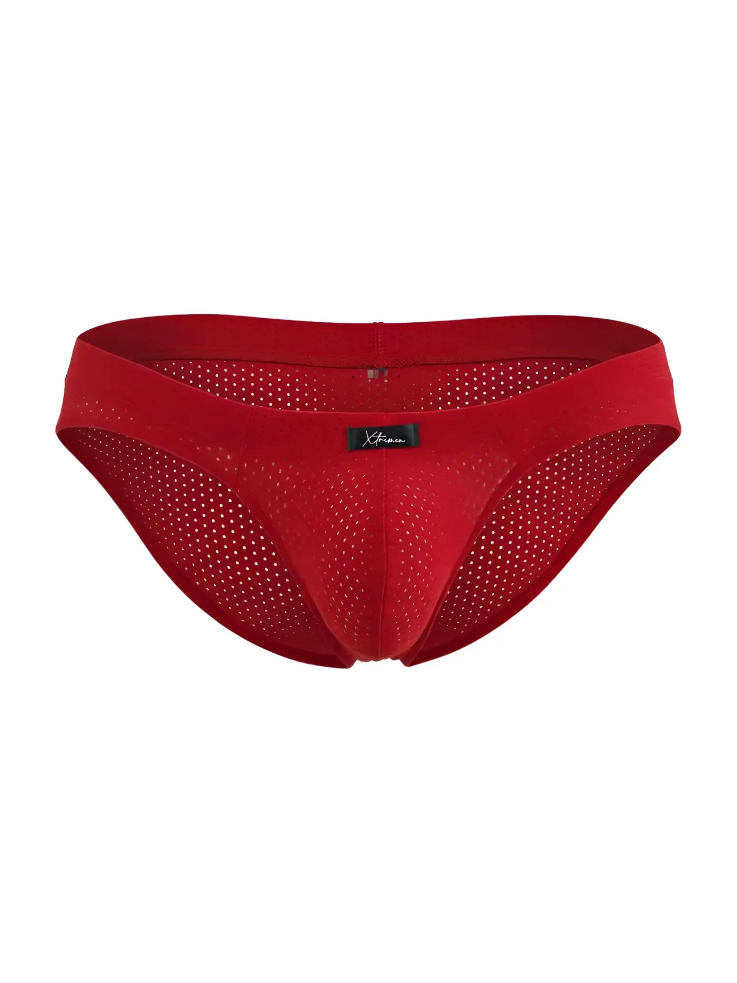 Red xtremen 91270 microfiber mesh briefs with perforated design and branded label on the front