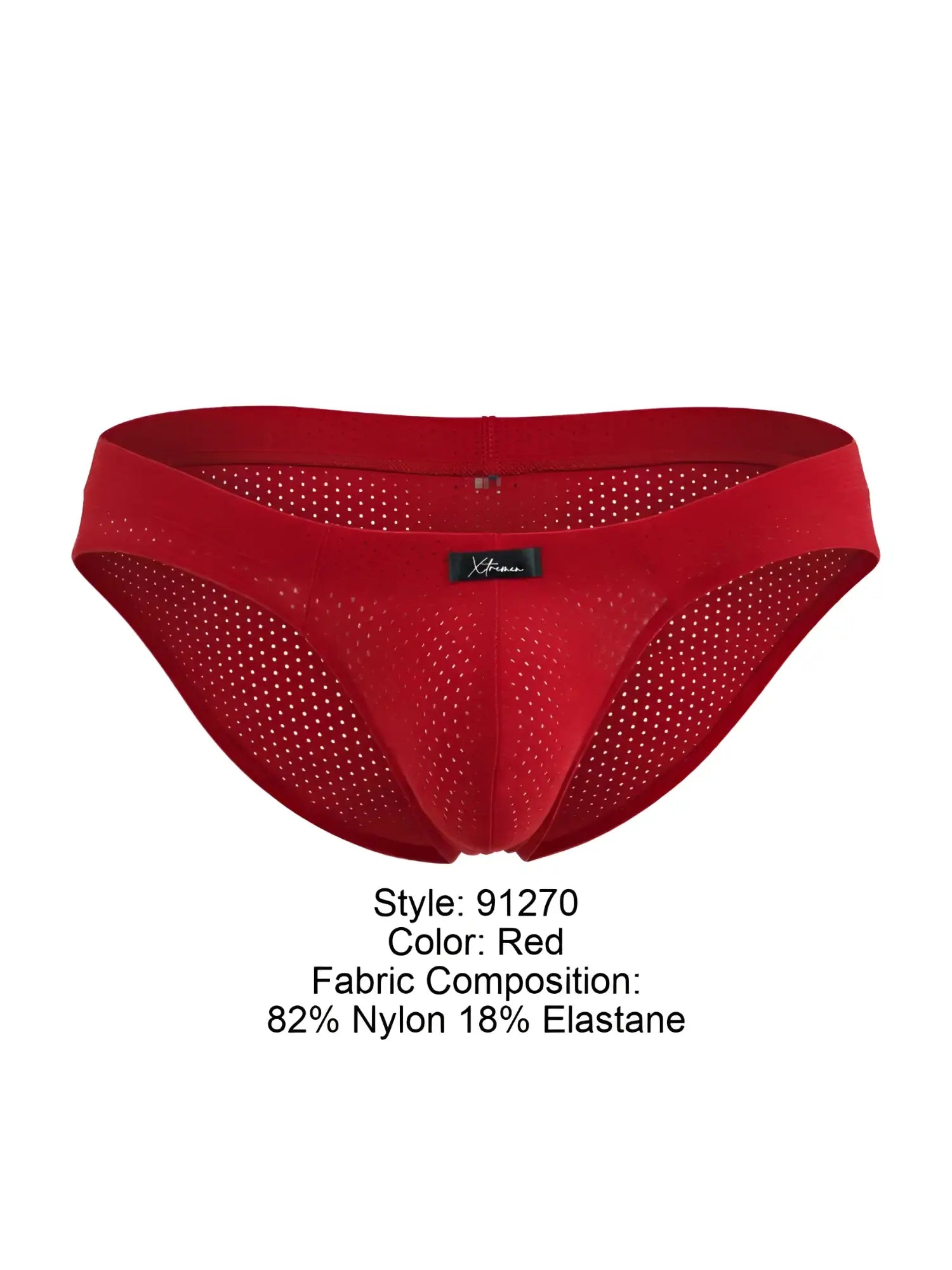 Xtremen 91270 microfiber mesh briefs in red with perforated nylon elastane fabric and branded waistband label