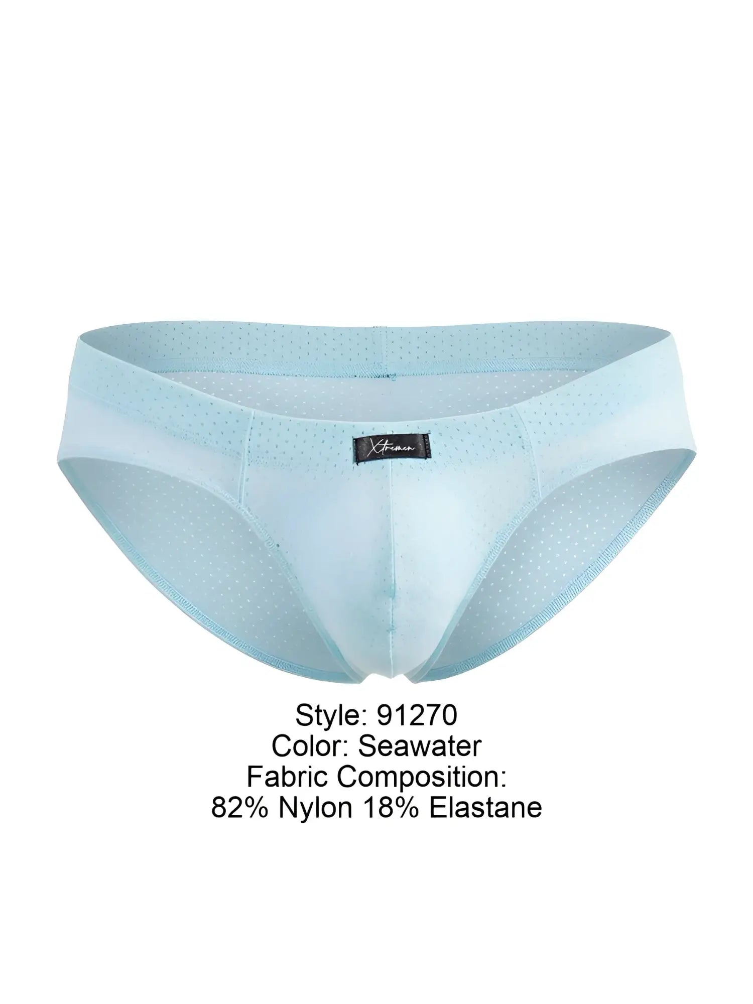 Light blue seawater microfiber mesh briefs for men made of 82 nylon 18 elastane with subtle dotted texture