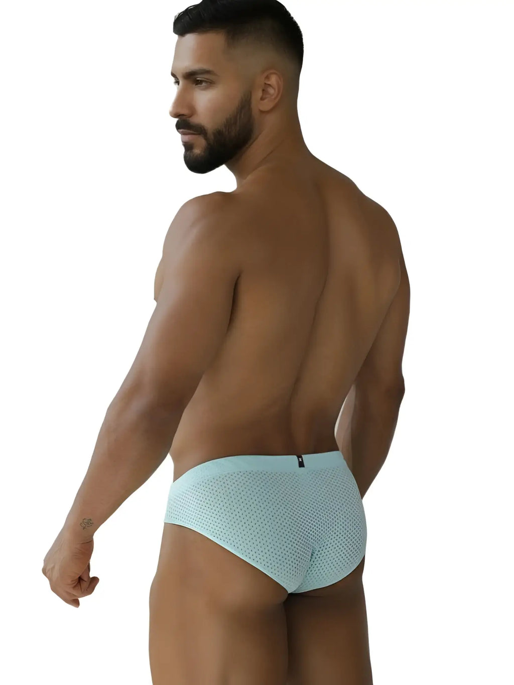 Xtremen 91270 microfiber mesh briefs in seawater blue with a subtle pattern and black logo on the waistband