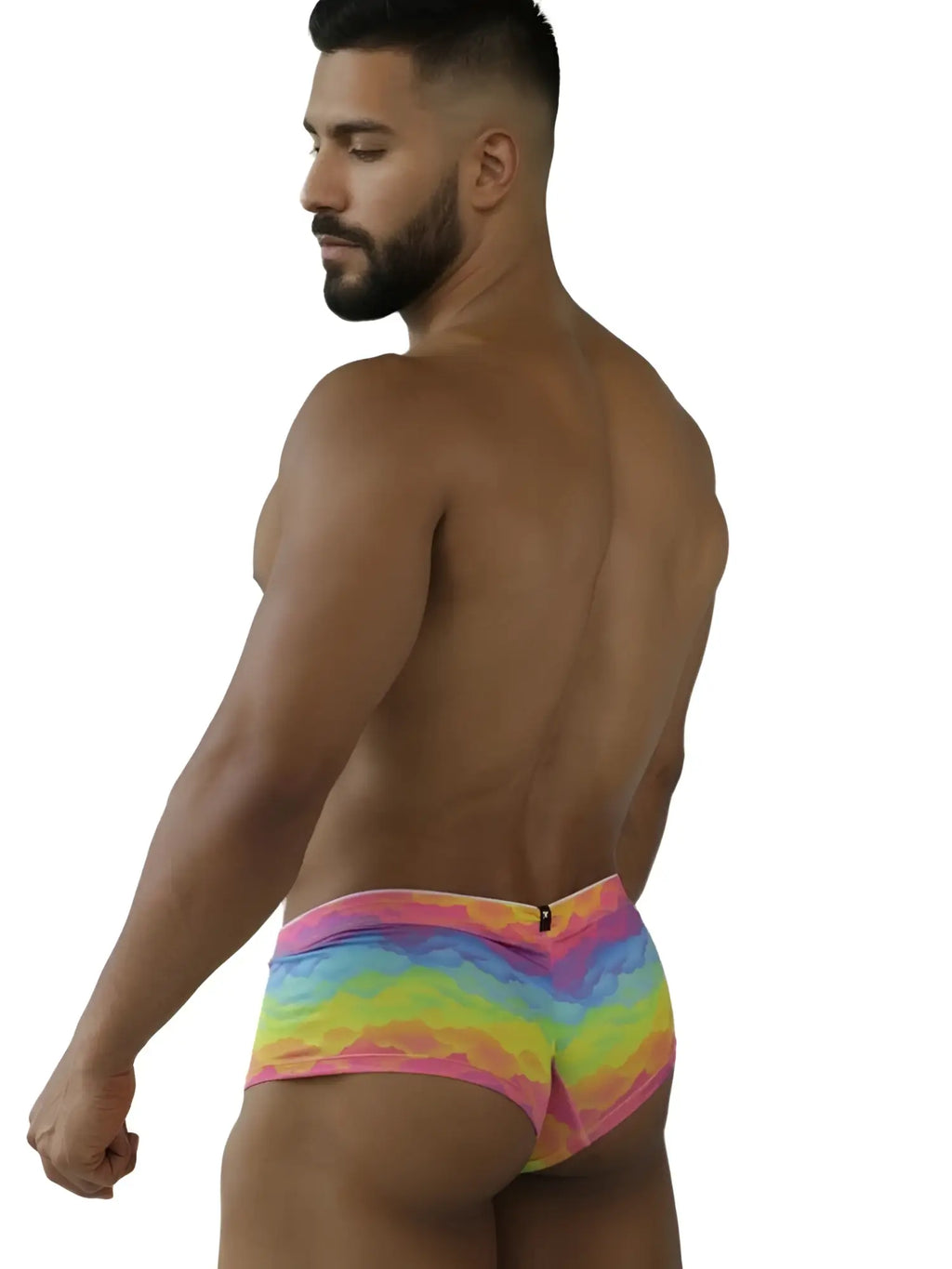 Xtremen 91283 rainbow printed microfiber briefs with stretchy fabric and vibrant rainbow gradient color cloud pattern