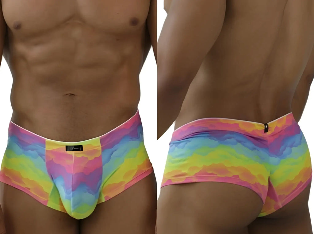 Xtremen 91283 rainbow printed microfiber briefs in vibrant tie-dye pattern with snug fit and elastic waistband