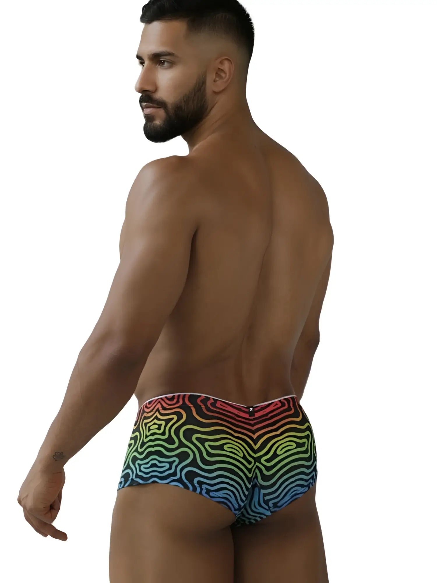Xtremen 91283 rainbow printed microfiber briefs with snug fit elastic waistband featuring rainbow wavy pattern