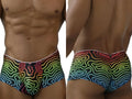 Xtremen 91283 rainbow printed microfiber briefs with rainbow wavy pattern and white waistband men’s underwear