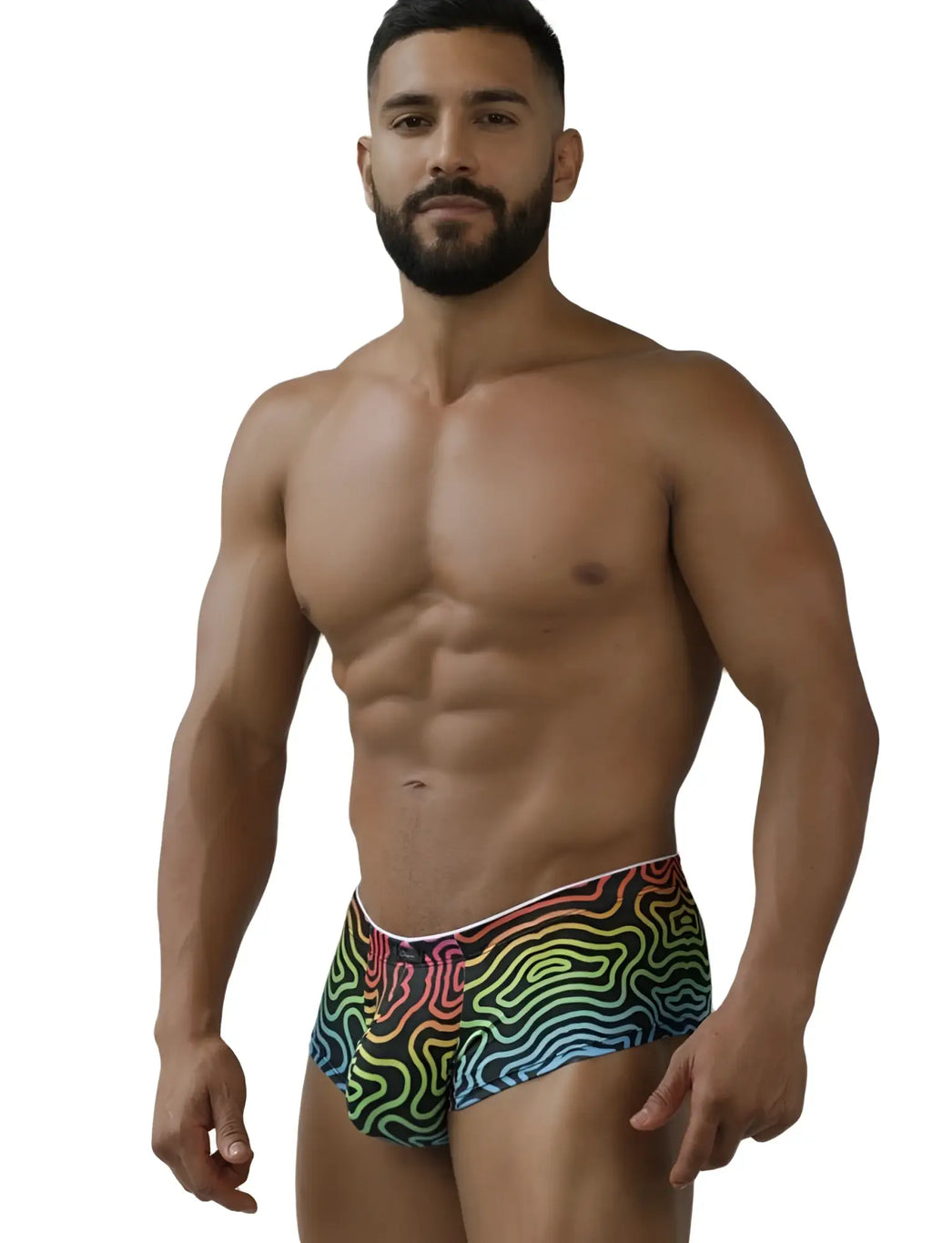 Xtremen 91283 rainbow printed microfiber briefs with rainbow wavy pattern snug fit and elastic waistband