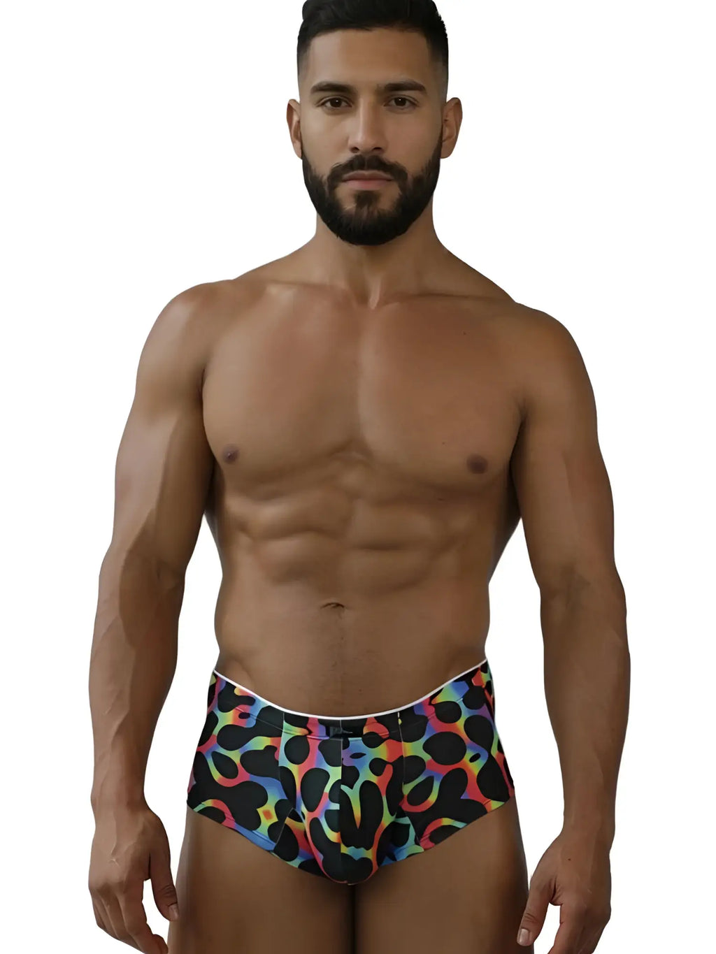 Xtremen 91283 rainbow printed microfiber briefs in mushroom color with black leopard spots and white waistband