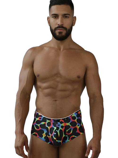 Xtremen 91283 rainbow printed microfiber briefs in mushroom color with black leopard spots and white waistband