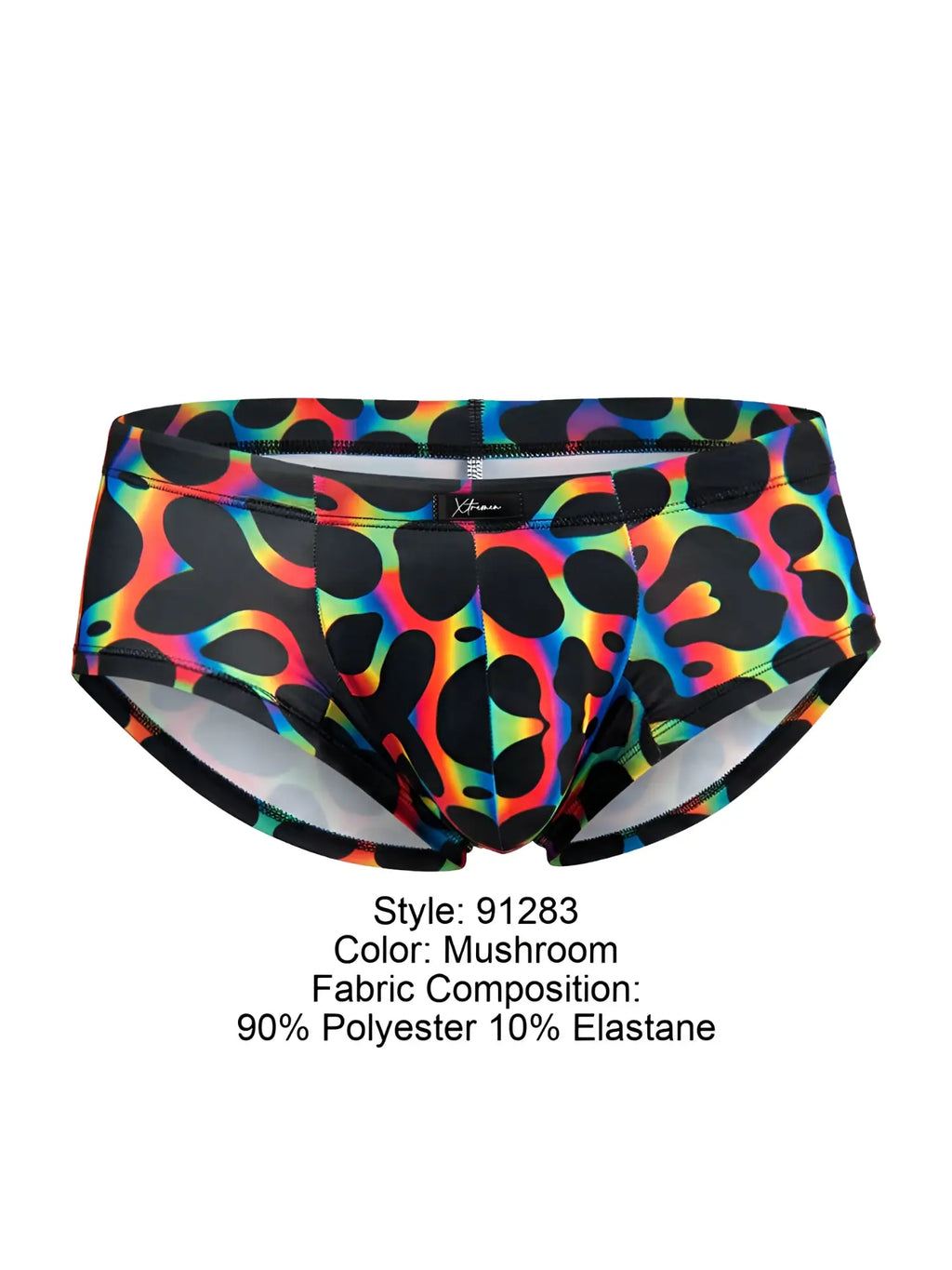 Xtremen 91283 rainbow printed microfiber briefs with vibrant rainbow leopard print in mushroom colorway made of polyester elastane