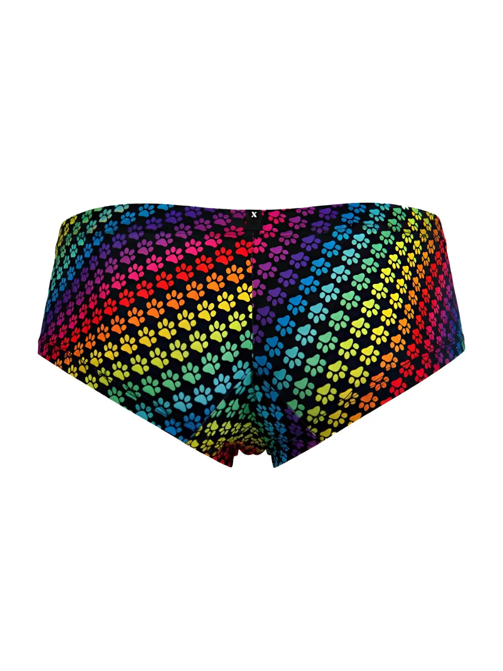 Xtremen 91283 microfiber briefs with rainbow-colored paw print pattern on black fabric showing front view