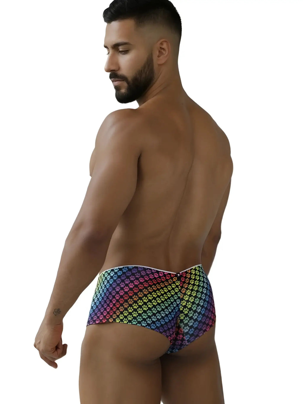 Xtremen 91283 rainbow printed microfiber briefs with a rainbow geometric paw print pattern