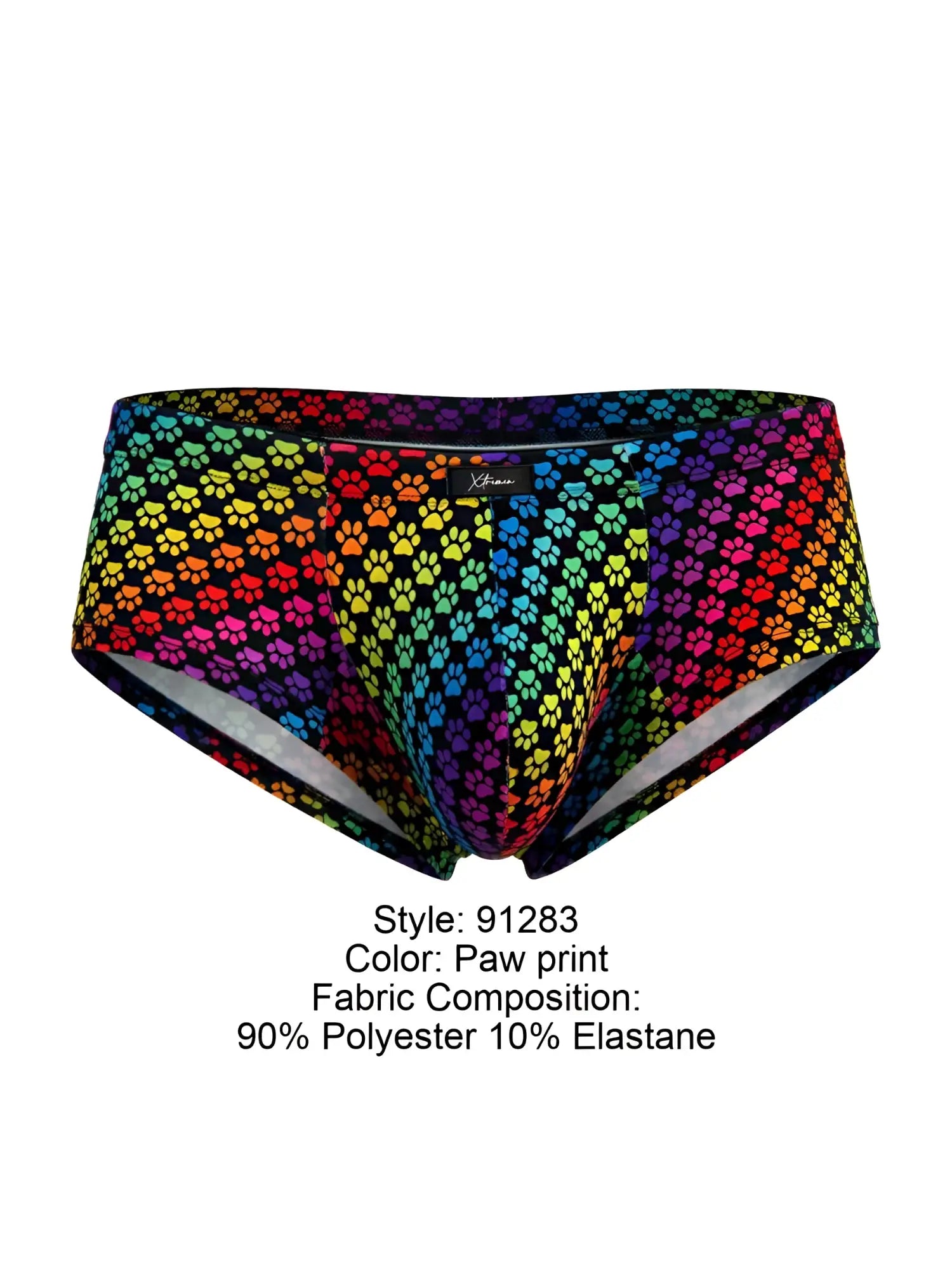 Xtremen 91283 rainbow printed microfiber briefs with paw print design made of 90% polyester 10% elastane stretchy fit