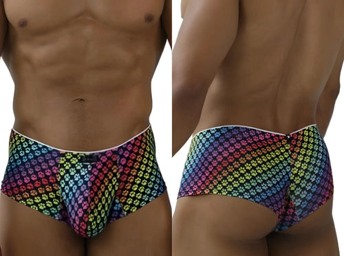 Xtremen 91283 rainbow printed microfiber briefs with colorful paw print pattern for vibrant comfortable wear