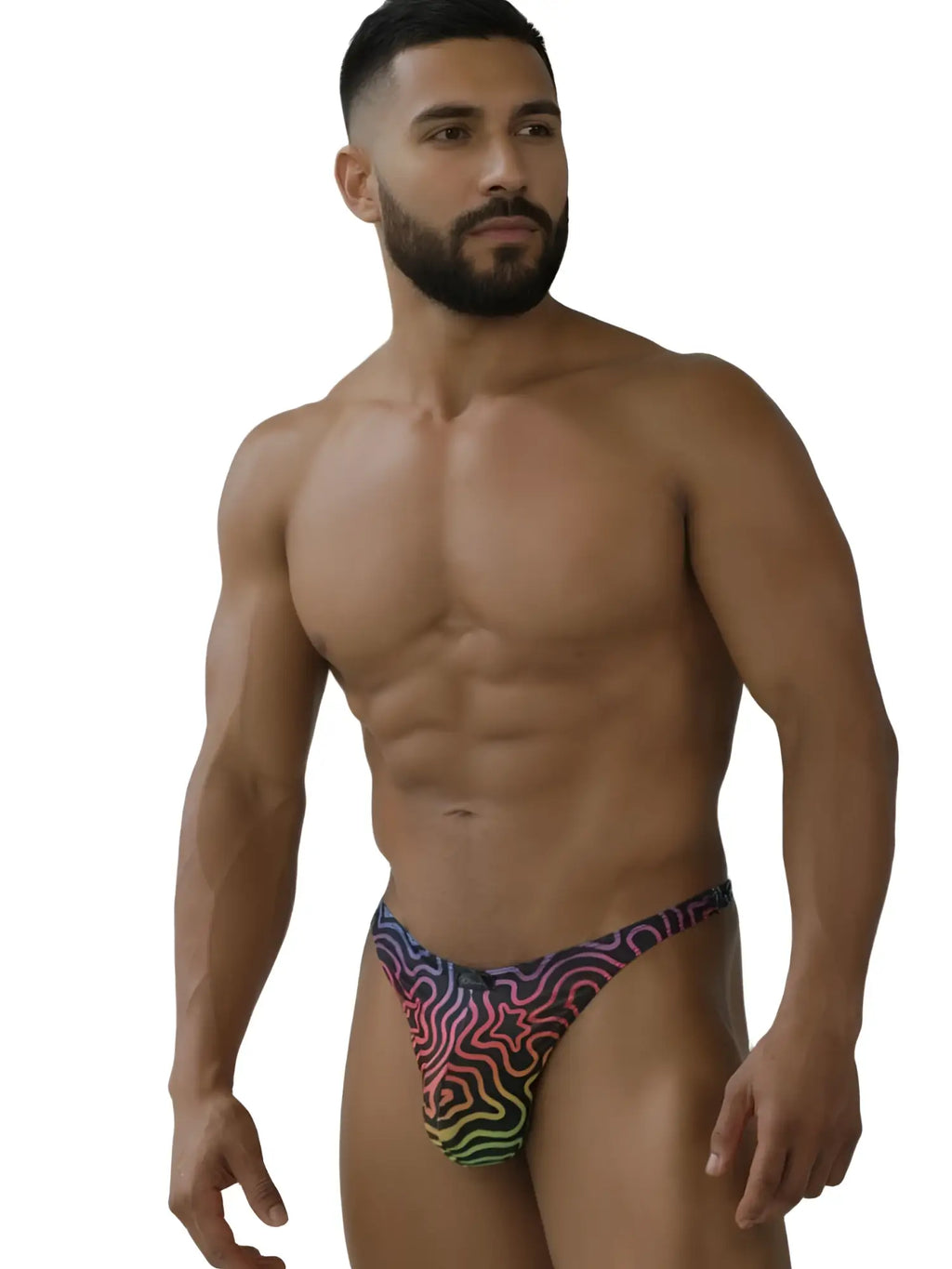 Men’s rainbow-colored patterned briefs with a bold psychedelic design made of microfiber from xtremen 91284 collection