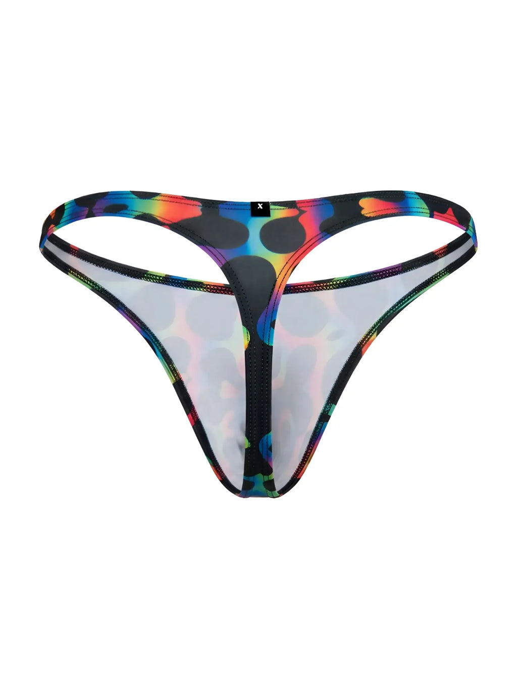 Xtremen 91284 printed microfiber thong in mushroom with rainbow transparent fabric and black polka dots sleek design