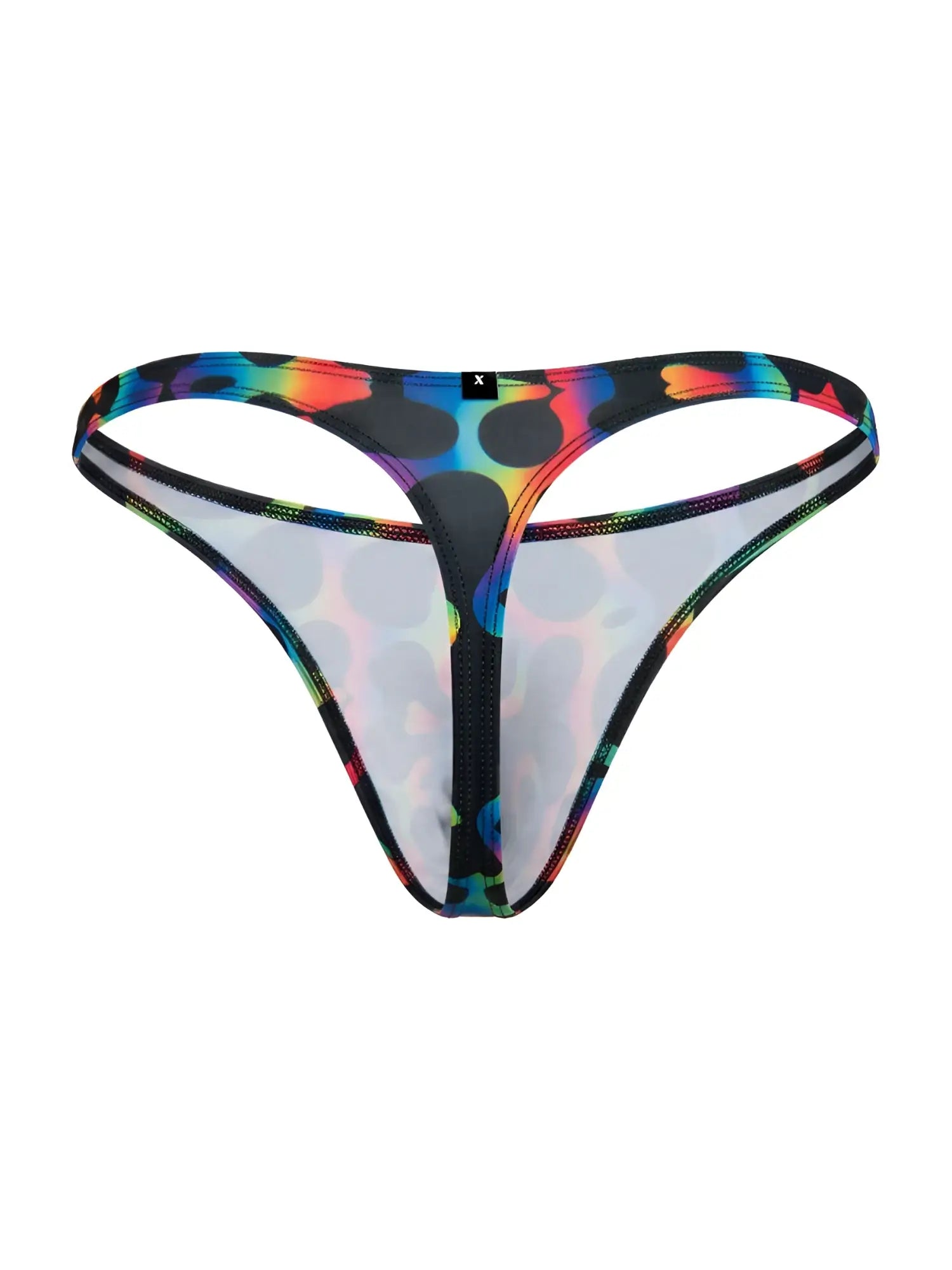 Xtremen 91284 printed microfiber thong in mushroom with rainbow transparent fabric and black polka dots sleek design