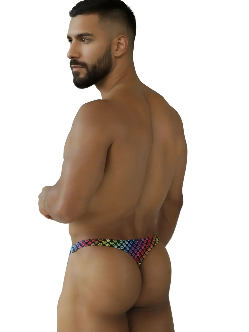 Rainbow-patterned shimmering mesh microfiber thong with sleek modern design from xtremen 91284 printed microfibers