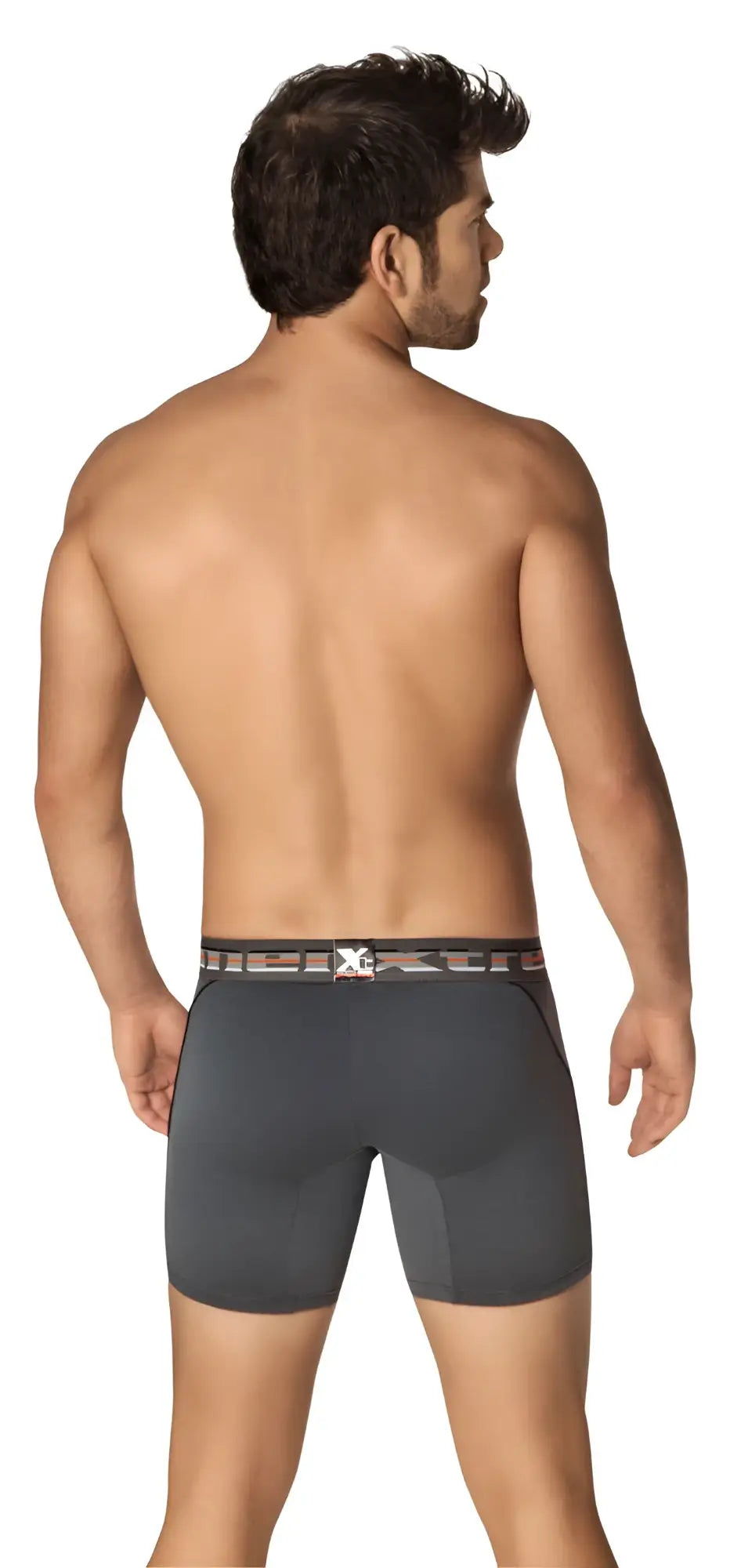 Dark gray xtremen cotton sport boxer briefs in size s with patterned waistband featuring x logo