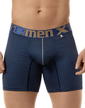 Navy blue textured xtremen performance microfiber long boxer briefs with white seam and branded waistband size l
