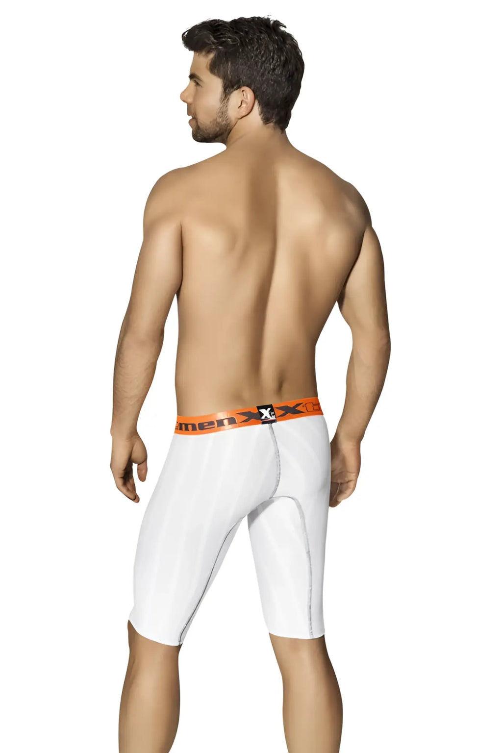White men’s xtremen sports microfiber compression shorts with orange men x waistband size l