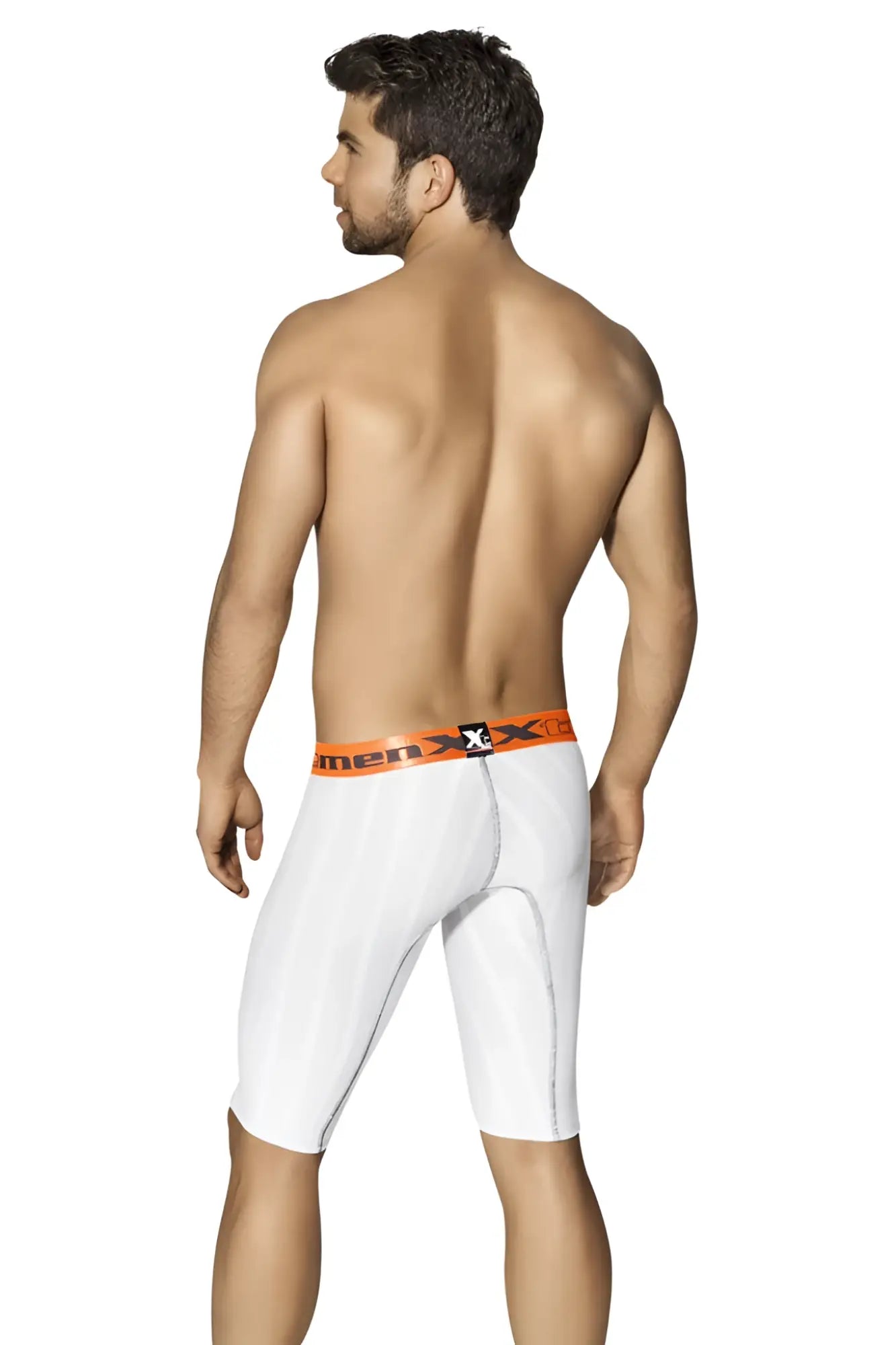 White men’s xtremen sports microfiber compression shorts with orange men x waistband size l