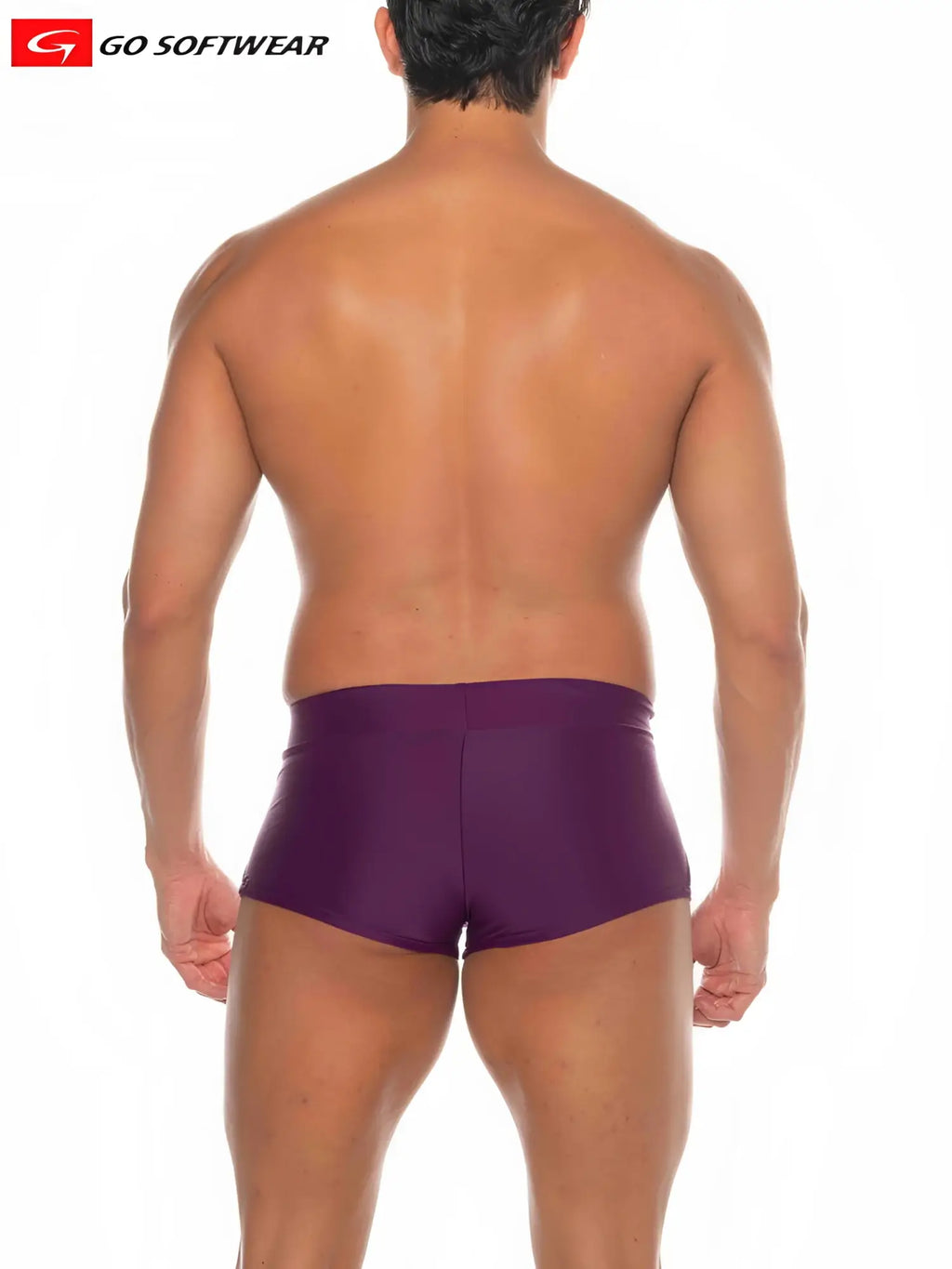 Purple square-cut swim trunks by go softwear made from soft fabric ideal for beach and pool use
