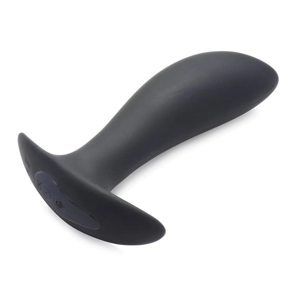 Zeus Electrosex 64X Pro-Shocker: A matte black, ergonomic vibrating and e-stim prostate plug with a flared base.