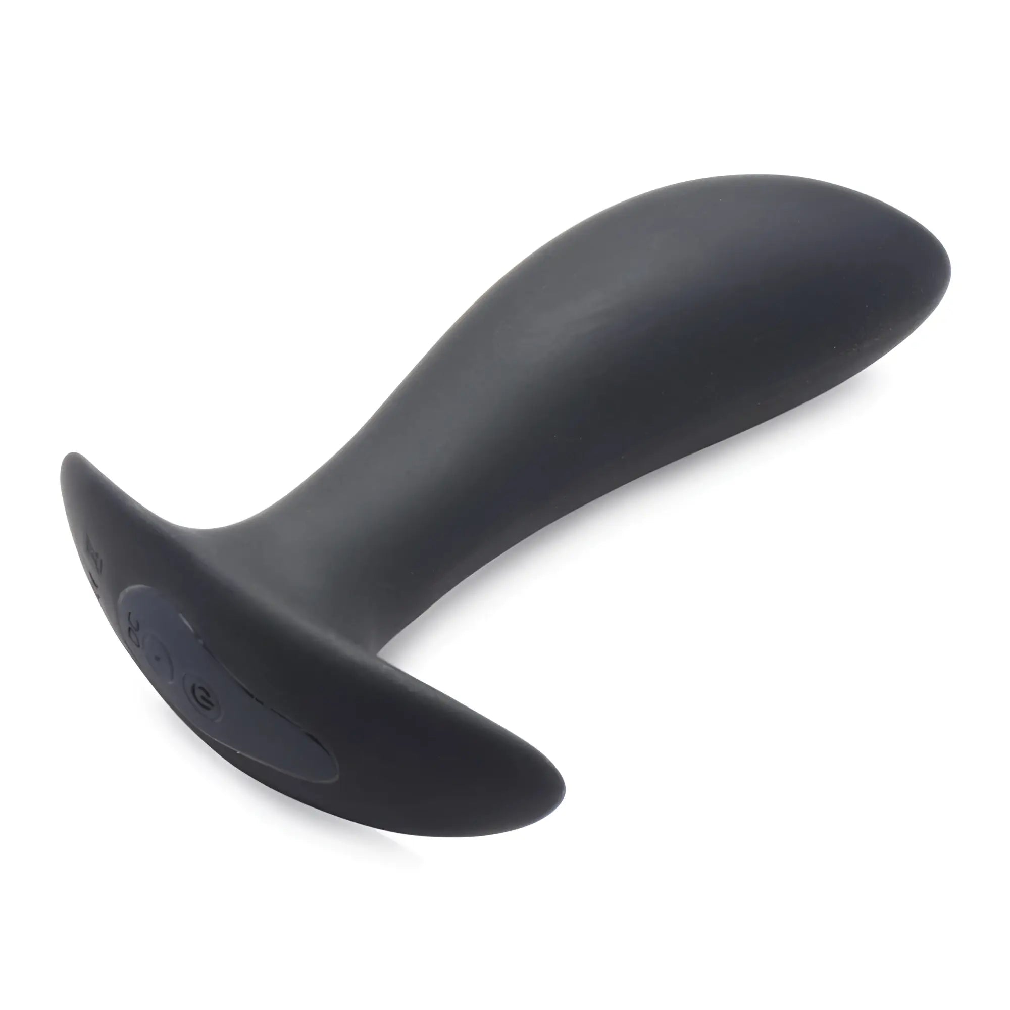 Zeus Electrosex 64X Pro-Shocker: A matte black, ergonomic vibrating and e-stim prostate plug with a flared base.