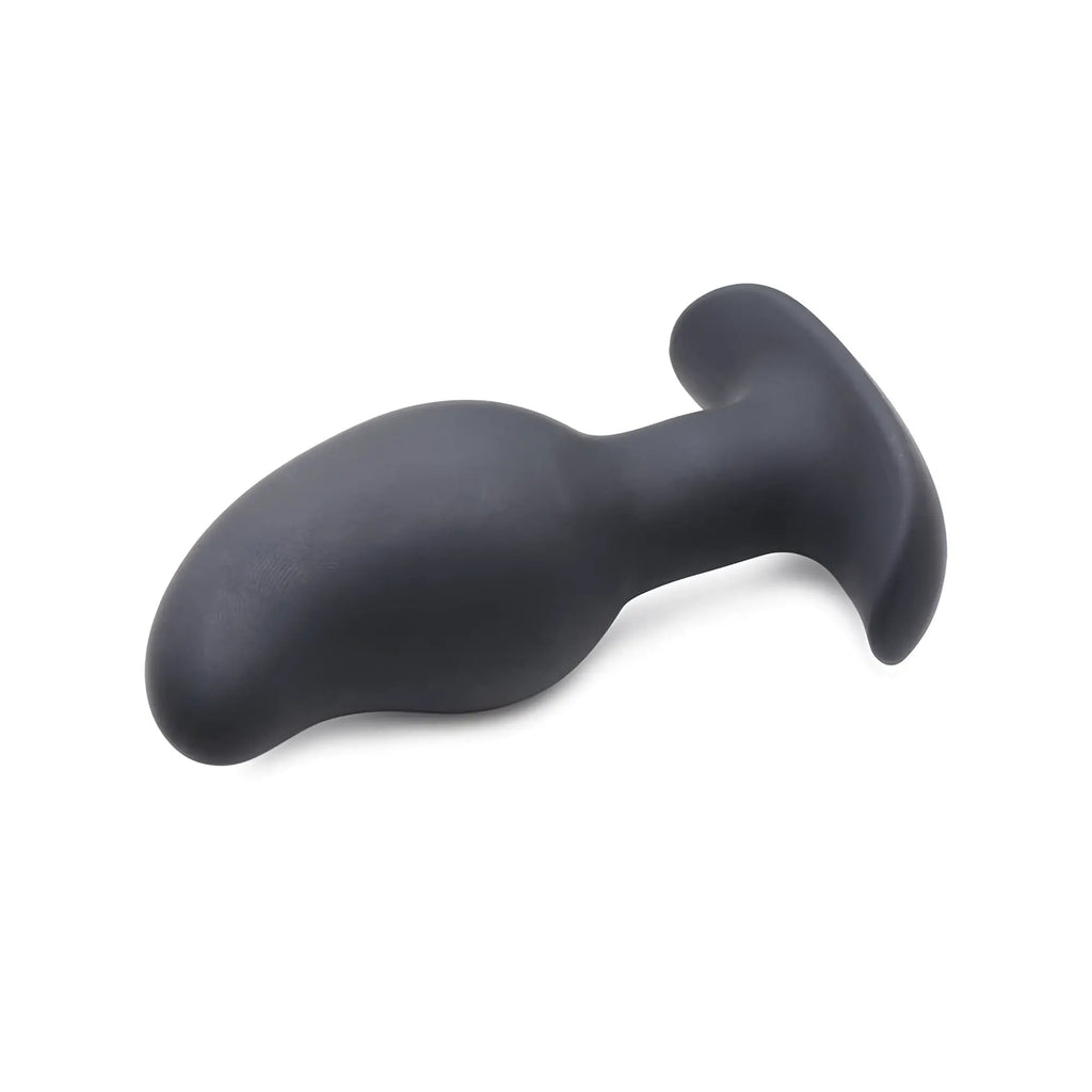 Zeus Electrosex 8X prostate massager: a smooth, matte black silicone, curved anal plug with a T-shaped flared base.