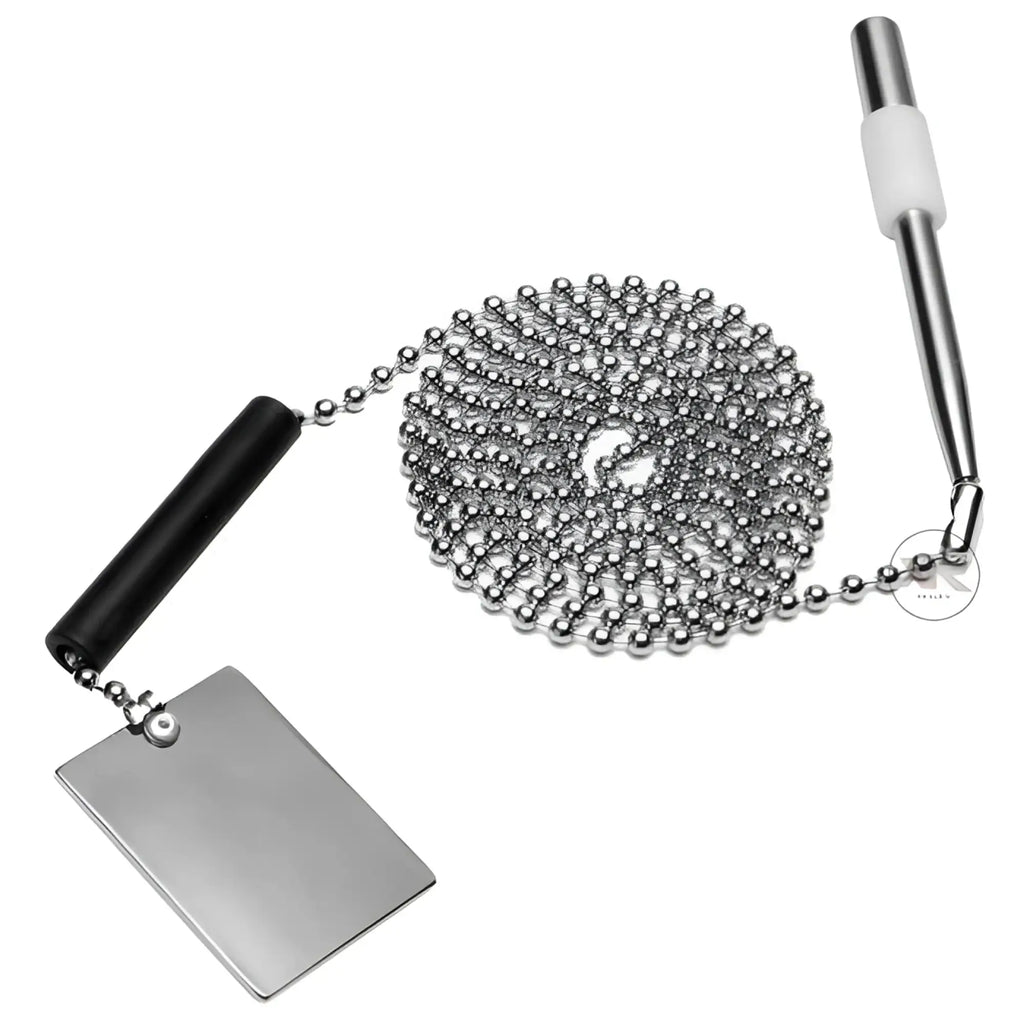 Zeus Electrosex Bodylight Twilight Violet Wand Adapter features a silver metal plate, a bead chain, and a rod attachment.
