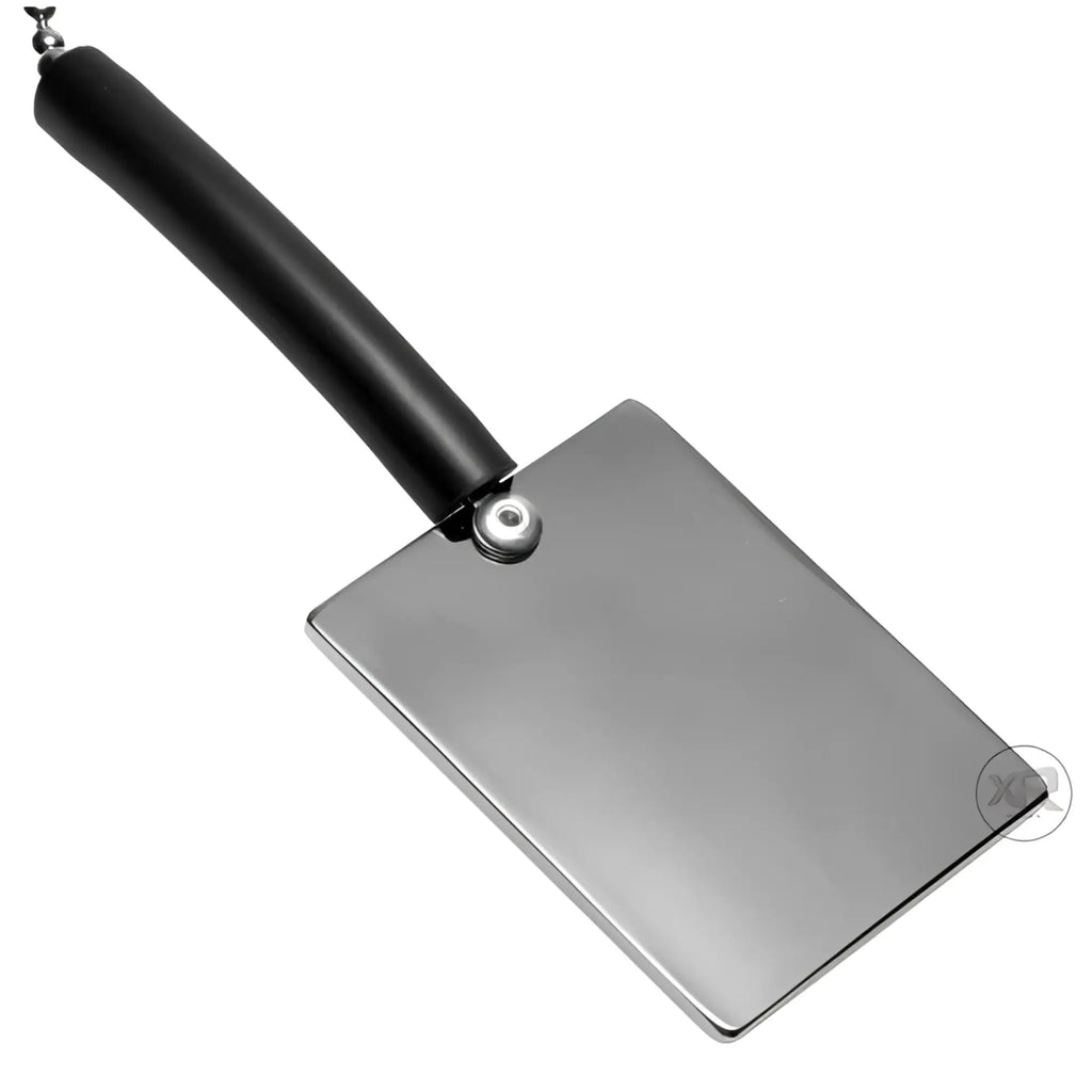 Zeus Electrosex Bodylight adapter with a rectangular chrome metal plate attached to a black cylindrical handle.