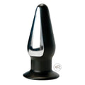 Zeus Electrosex butt plug in matte black with a vertical silver conductive metal plate on a white background.
